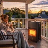 Outsunny Gas terrasverwarmer 1,5-4,2 kW inklapbaar met wielen, hoes, 3 warmtestanden en slang(m-2)