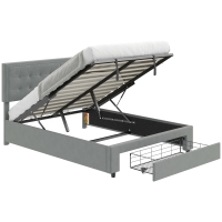 HOMCOM Double Size Ottoman Bed Frame 140W x 193.5D x 95Hcm with Front Drawer - Grey