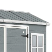 Outsunny 8 x 4 ft Plastic Garden Shed, Wood-Effect Outdoor Storage Shed with Floor, Windows, Lockable Doors and Vents, Light Grey(m-11)