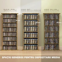 HOMCOM Raft pentru CD-uri cu 6 rafturi reglabile, capacitate 360 CD-uri/185 DVD-uri, 58 x 24 x 124,5 cm, maro rustic(m-4)