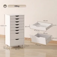 HOMCOM Bloco de Gavetas com 8 Gavetas e Rodas, Gaveteiro de Escritório, Suporte para Impressora, Branco(m-3)
