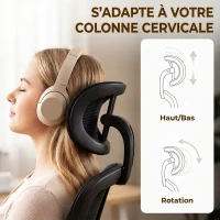 HOMCOM Chaise Bureau Ergonomique, Fauteuil de Bureau en Maille avec Soutien Lombaire et Appui-Tête Réglables, 64x65x129cm, Noir(m-5)