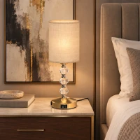 HOMCOM Bedside Lamp, Modern Crystal Decoration Table Lamp with PVC shade, USB A+C Charging Ports, Bulb Not Included, Gold Tone(m-9)