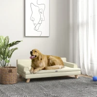 PawHut Canapé pour chien chat design scandinave coussin moelleux amovible pieds bois massif 100 x 62 x 32 cm beige(m-2)
