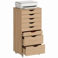 HOMCOM Cajonera Escritorio con 8 Cajones Ruedas Cajonera de Oficina Soporte para Impresora Roble(m-11)