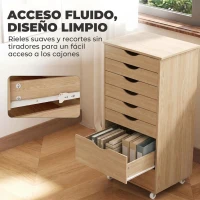 HOMCOM Cajonera Escritorio con 8 Cajones Ruedas Cajonera de Oficina Soporte para Impresora Roble(m-7)