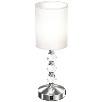 HOMCOM Bedside Lamp, Modern Crystal Decoration Table Lamp w/ PVC shade, USB A+C Charging Ports, Bulb Not Included, Silver Tone(m-14)