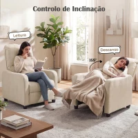 HOMCOM Poltrona Reclinável em Tecido Aspeto Linho com Apoio para os Pés Creme(m-4)