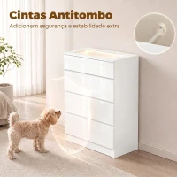 HOMCOM Cómoda de Alto Brilho com 4 Gavetas, Tampo em Vidro Temperado, LED RGB, Organizador de Joias e Controlo por App(m-7)