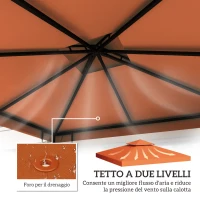 Outsunny Copertura per Gazebo 3x3 m a 2 Livelli in Poliestere Resistente con 8 Fori di Drenaggio, Rosso Ruggine(m-4)