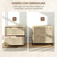 Vinsetto Armario Archivador de 2 Cajones de Ratán Bohemio con Cerraduras Barras para Carpetas, A4 y Legal 75x40x71,5 cm Roble(m-6)