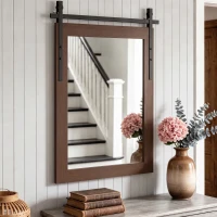 HOMCOM 110 x 66 cm Rectangle Mirror, Farmhouse Wall Mirror for Living Room, Bedroom, Hallway, Dark Brown(m-6)