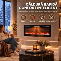 HOMCOM Șemineu electric 102 cm, încastrabil/perete/podea, 900/1800W, telecomandă, timer, negru(m-6)