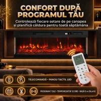 HOMCOM Șemineu electric de podea/încastrabil, 3 laturi, cu telecomandă, 750/1500W, efect flacără 3D, 12 culori, 5 niveluri de luminozitate(m-6)