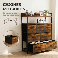 HOMCOM Cómoda de Tela con 7 Cajones y 2 Estantes de Estilo Industrial con Marco de Acero 79x29x101 cm Marrón Rustico(m-6)