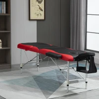 HOMCOM Camilla Masaje Plegable Camilla Estética Profesional de Aluminio de 3 Zonas con Respaldo Altura Ajustable 9 Niveles Reposacabezas Extraíble Reposabrazos Bolsa para Spa 210x81 cm Negro y Rojo(m-10)