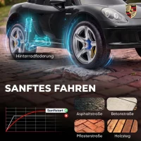 AIYAPLAY Porsche 12V elektrische kinderauto met lithiumaccu, afstandsbediening, 2 motoren, zachte start en achterwielvering(m-7)