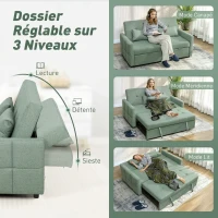 HOMCOM Canapé Convertible 2 Places 3 en 1, Canapé-Lit Clic Clac 160 cm, Dossier Réglable, Assise Large, 2 Oreillers, Vert(m-5)