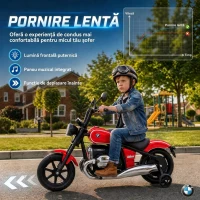AIYAPLAY Motocicletă Electrică pentru Copii BMW R18 12V, cu Baterie Litiu, 3-8 Ani, Roți Ajutătoare Detașabile, Far, Muzică, Roșie(m-7)