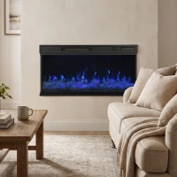 HOMCOM 40" Electric Fireplace Insert, 3-Sided Freestanding/Wall Recessed Electric Fire Heater with Adjustable Flame, 1800W(m-9)