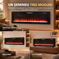 HOMCOM Șemineu electric 173 cm, 3 în 1, ultrasubțire 8,3 cm, cu telecomandă, 900/1800 W, timer, negru(m-4)