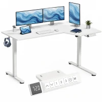 HOMCOM Elektrischer Eckschreibtisch, 3 Speicherplätze, Kabelmanagement, 2 Haken, L-Form, Weiß(m-12)