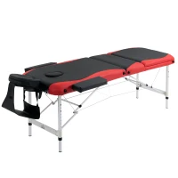 HOMCOM Camilla Masaje Plegable Camilla Estética Profesional de Aluminio de 3 Zonas con Respaldo Altura Ajustable 9 Niveles Reposacabezas Extraíble Reposabrazos Bolsa para Spa 210x81 cm Negro y Rojo(m-12)