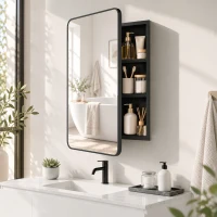 HOMCOM 50.8 x 11.6 x 71 cm Bathroom Mirror Cabinet, Wall Cabinet with Adjustable Shelves, Wall-Mounted or Recessed, Black(m-14)