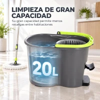 HOMCOM Juego de Fregona y Cubo con Escurridor 2 Compartimentos Cubo de 20 L 5 Mopas Microfibra Uso Seco y Húmedo Gris Oscuro(m-5)