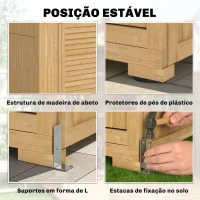 Outsunny Armário de Jardim em Madeira com Prateleiras, Janelas Acrílicas, Telhado Asfáltico e Portas com Fecho, Castanho Claro(m-7)
