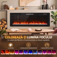 HOMCOM Șemineu electric 153 cm, încastrabil/de perete/de podea, ultrasubțire 8,3 cm, cu telecomandă, 900/1800 W, timer, negru(m-5)