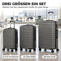 HOMCOM Kofferset, ineinander verstaubare Reisekoffer mit TSA-Schloss und 360° Rollen, 20/24/28 Zoll in Dunkelgrau(m-4)