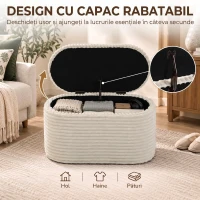 HOMCOM Set 3 piese cu spațiu de depozitare din catifea raiată, pentru living și dormitor, crem(m-7)