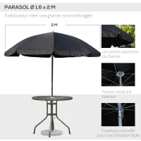 Outsunny Ensemble Salon de Jardin 6 pcs - Table Ronde + 4 chaises Pliables + Parasol - Acier époxy café textilène Polyester Noir(m-4)