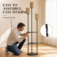 HOMCOM Lampadaire interrupteur pied Lampe sur Pied 3 étagères Noir(m-8)