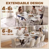 HOMCOM Extendable Dining Table Steel Cross Legs Steel Rails Space Saving White(m-4)