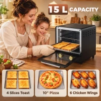 HOMCOM Mini Oven, 15 L Electric Oven and Grill w/ 60-230℃ Adjustable Temperature, 60 Minute Timer, Includes Baking Tray, Black(m-5)