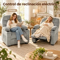 HOMCOM Sillón Relax Reclinable Eléctrico Silencioso con Función Memoria Reposapiés Mando a Distancia Bolsillos Laterales Gris(m-4)