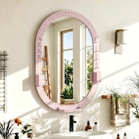 HOMCOM Oval Wall Mirror, 60 x 90 cm Decorative Hanging Mirror with Pegboard Frame, Wall-Mounted, Pink(m-14)