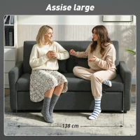 HOMCOM Canapé Convertible 2 Places 3 en 1, Canapé-Lit Clic Clac 160 cm, Dossier Réglable, Assise Large, 2 Oreillers, Gris Foncé(m-7)