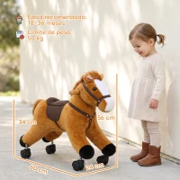 AIYAPLAY Caballo de Juguete para Montar con Ruedas, Correpasillos de Felpa con Sonidos de Cascos y Relinchos, Marco de Metal, Regalo para Niños y Niñas 18-36 Meses, Carga 50 kg, Marrón(m-3)