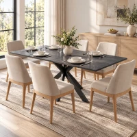 HOMCOM Extendable Dining Table Steel Cross Legs Steel Rails Space Saving Black(m-9)