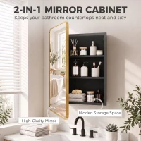 HOMCOM 50.8 x 11.6 x 71 cm Bathroom Mirror Cabinet, Wall Cabinet with Adjustable Shelves, Wall-Mounted or Recessed, Gold Tone(m-4)