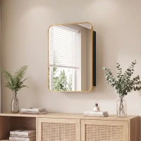 HOMCOM 50.8 x 11.6 x 71 cm Bathroom Mirror Cabinet, Wall Cabinet with Adjustable Shelves, Wall-Mounted or Recessed, Gold Tone(m-8)