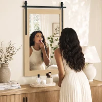 HOMCOM 110 x 66 cm Rectangle Mirror, Farmhouse Wall Mirror for Living Room, Bedroom, Hallway, White Oak(m-9)