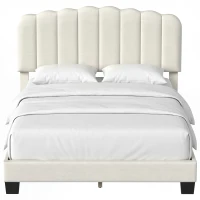 HOMCOM Cadre de Lit 140 x 190 cm avec Tête Réglable, Lit Double Rembourré en Velours, Sommier à 12 Lattes en Bois, Crème(m-15)