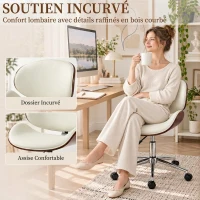 Vinsetto Chaise de Bureau Design Vintage, Hauteur Réglable, Pivotant 360°, Revêtement Synthétique, 53x53x87cm, Crème(m-6)