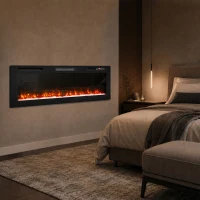 HOMCOM Șemineu electric 153 cm, încastrabil/de perete/de podea, ultrasubțire 8,3 cm, cu telecomandă, 900/1800 W, timer, negru(m-9)