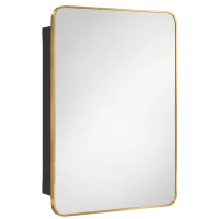 HOMCOM 50.8 x 11.6 x 71 cm Bathroom Mirror Cabinet, Wall Cabinet with Adjustable Shelves, Wall-Mounted or Recessed, Gold Tone(m-10)