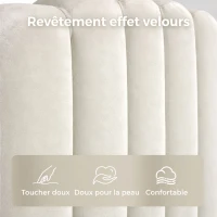 HOMCOM Cadre de Lit 140 x 190 cm avec Tête Réglable, Lit Double Rembourré en Velours, Sommier à 12 Lattes en Bois, Crème(m-5)